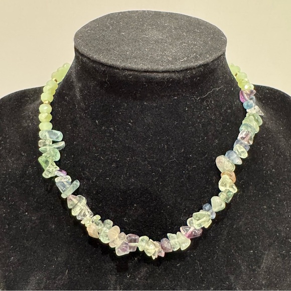 Multicolor beaded Necklace greens and purples - Picture 3 of 4